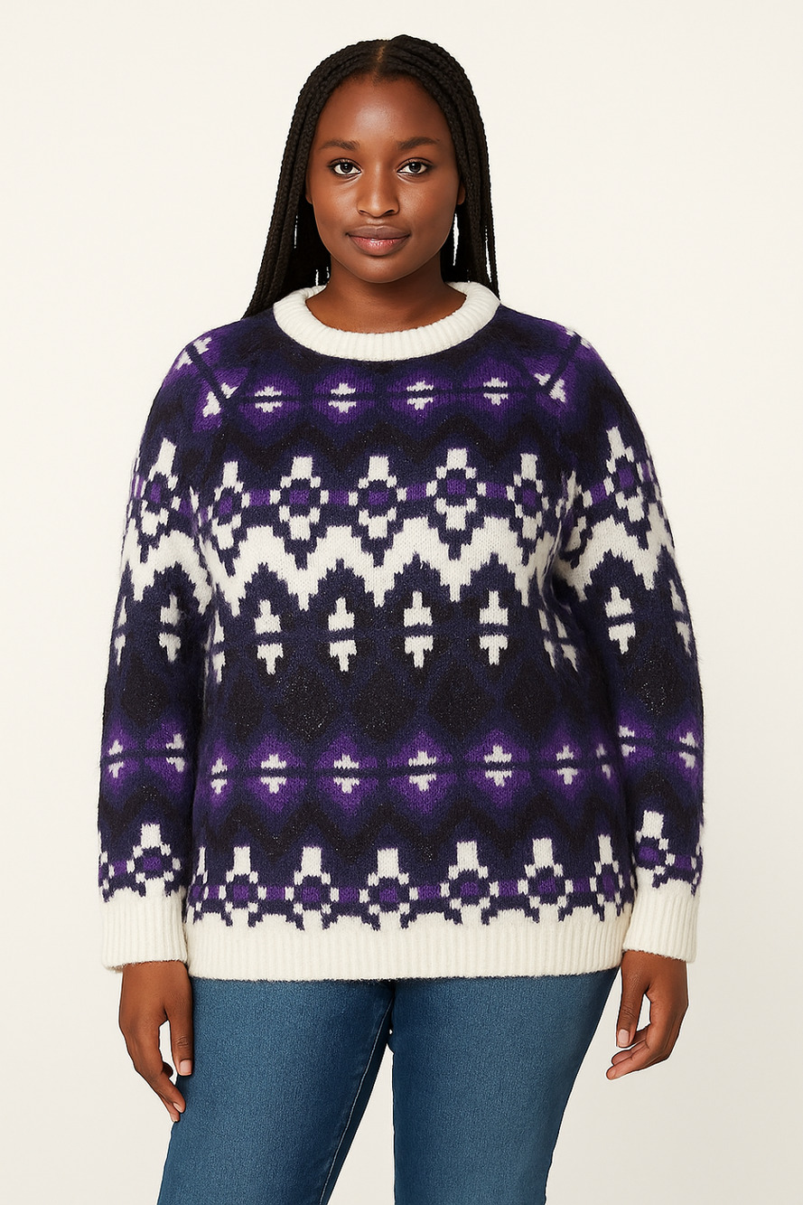 The Drop Valeria Fairisle Sweater Womens L Dark Purple Fair Isle NWT Cozy Knit